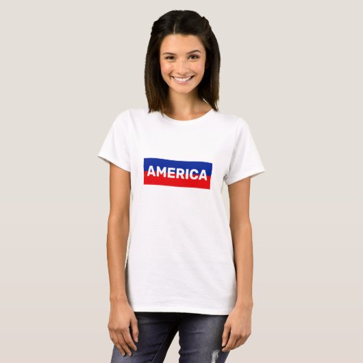 Amerika in Blauwe en Rode Stripes T-Shirt (Voorkant volledig)