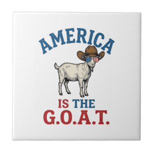 Amerika Is De G.O.A.T Patriottische Geit Cowboy Sh Tegeltje