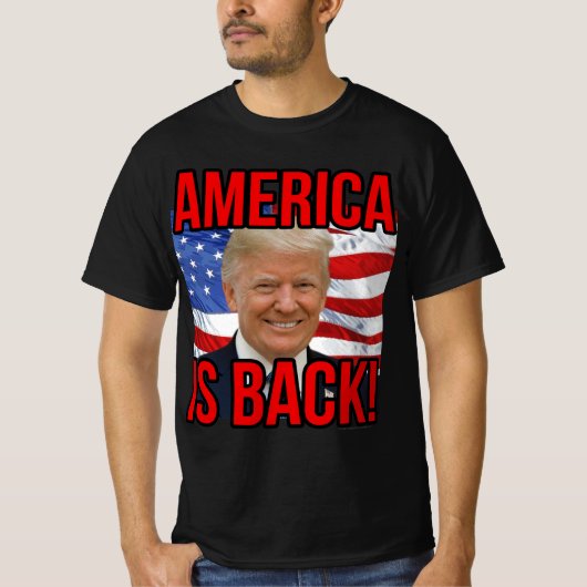 Amerika is terug Donald Trump Amerikaanse vlag SOT T-shirt (Voorkant)