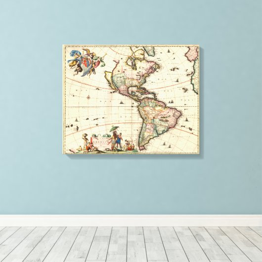 Amerika  Kaart 1670 verpakt canvas (Insitu (Houten vloer))