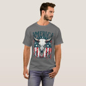 Amerika Koe Schedel 4 juli Vlag T-shirt (Voorkant volledig)
