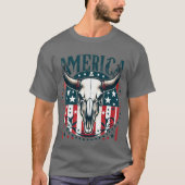 Amerika Koe Schedel 4 juli Vlag T-shirt (Voorkant)