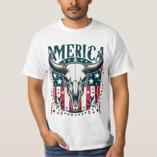 Amerika Koe Schedel 4 juli Vlag T-shirt