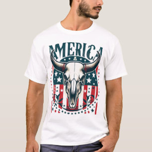 Amerika Koe Schedel 4 juli Vlag T-shirt