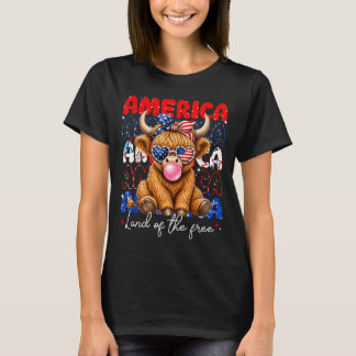 Amerika Land Van De Hooglandkoe Patriotische Vrouw T-shirt