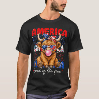 Amerika Land Van De Hooglandkoe Patriotische Vrouw T-shirt