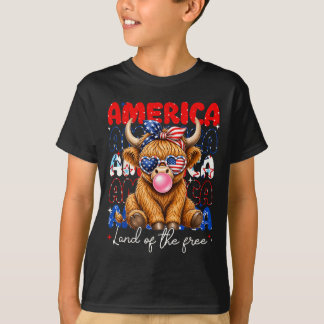 Amerika Land Van De Hooglandkoe Patriotische Vrouw T-shirt