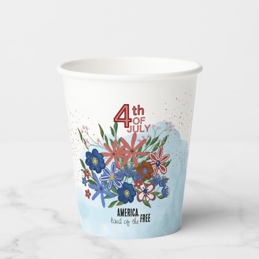 "Amerika Land van de Vrije" 4 Juli Bloemen Papieren Bekers (Achterkant)