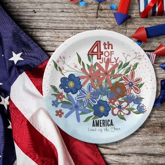 "Amerika Land van de Vrije" 4 Juli Bloemen Papieren Bordje