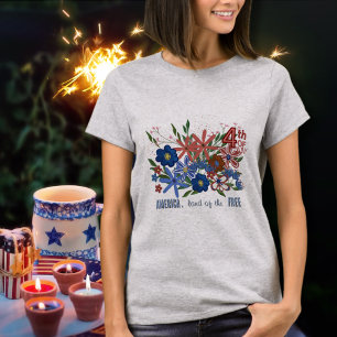 Amerika Land van de Vrije Bloemen Patriottische T-shirt