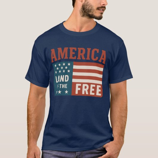 Amerika land van de vrije vlag grid art t-shirt (Voorkant)