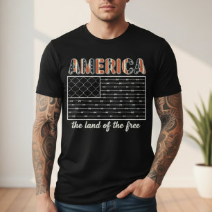 Amerika Land van de Vrijen Prikkeldraad Vlag T-shirt