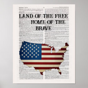 Amerika Land van de Vrijen Thuis van de Dapperen Poster