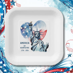 Amerika Mijn Hartsvuur 1776-2026 Patriottisch Papieren Bordje
