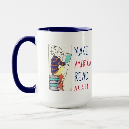 Amerika opnieuw lezen Literacy White en Blue Mok (Links)