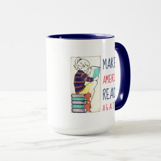 Amerika opnieuw lezen Literacy White en Blue Mok (Voorkant rechts)