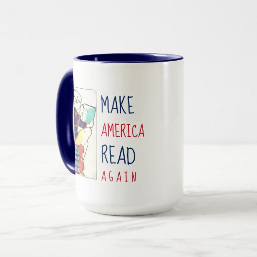 Amerika opnieuw lezen Literacy White en Blue Mok (Voorkant links)
