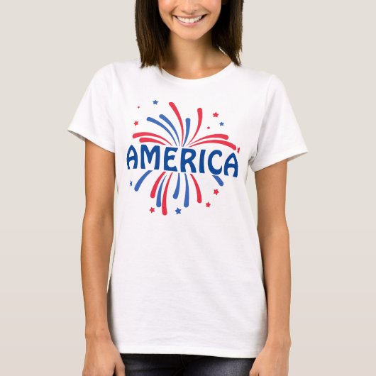 AMERIKA Patriottisch Vuurwerk juli 4e T-shirt (Voorkant)