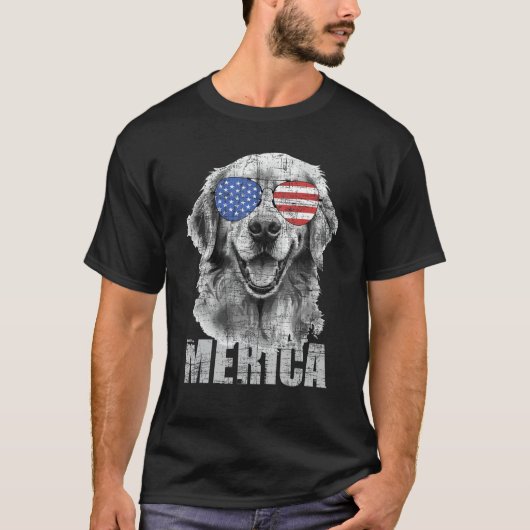 Amerika - Patriottische Amerikaanse vlag Golden Re T-shirt (Voorkant)