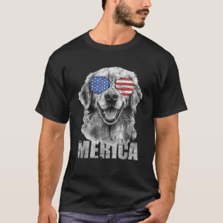 Amerika Patriottische Amerikaanse vlag Golden Retr T-shirt