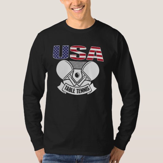 Amerika pingelt Pong US Flag Table Tennis Team Sup T-shirt (Voorkant)