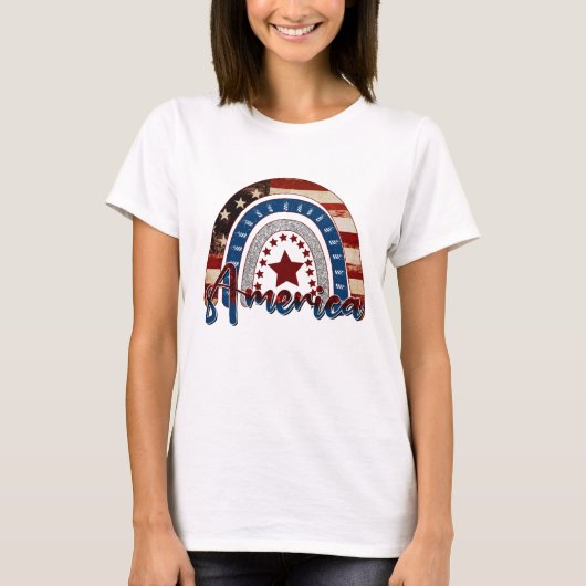 Amerika Red White Blue Star Patriotic Flag Rainbow T-shirt (Voorkant)