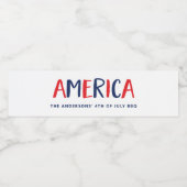 Amerika | Rood wit en blauw moderne tekst Waterfles Etiket (Enkel label)