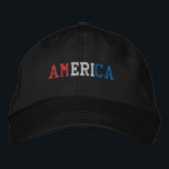 AMERIKA Rood Wit en Blauw Patriottische Stijl Geborduurde Pet<br><div class="desc">AMERICA Patriotic Flag Kleuren Rood Wit en Blauw geborduurd op klassiek zwart katoenen pet. Je kunt ook de kleur van het pet kiezen op de hoofdobjectpagina.</div>