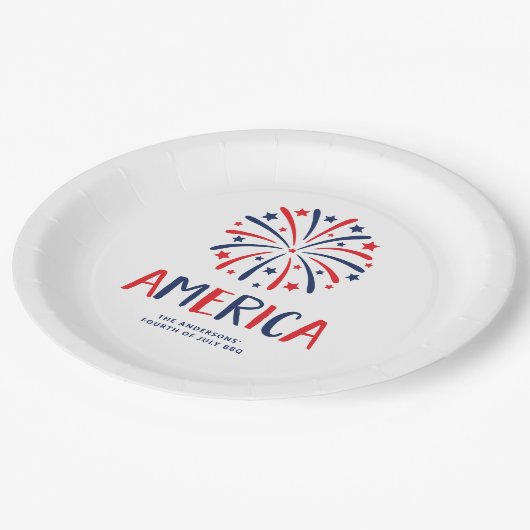 Amerika | Rood wit en blauw vuurwerk Papieren Bordje (Gekanteld)