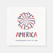 Amerika | Rood wit en blauw vuurwerk Servet (Voorkant)