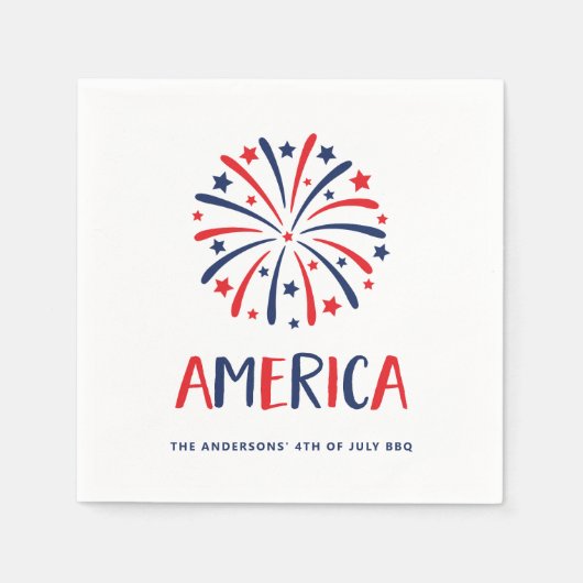 Amerika | Rood wit en blauw vuurwerk Servet (Voorkant)