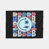 Amerika Smile Face Groovy Patriottisch 4 juli Fleece Deken (Voorkant (Horizontaal))