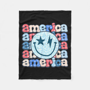 Amerika Smile Face Groovy Patriottisch 4 juli Fleece Deken