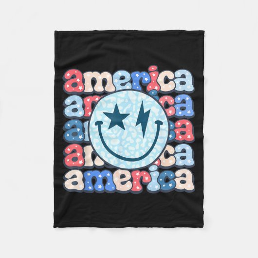 Amerika Smile Face Groovy Patriottisch 4 juli Fleece Deken (Voorkant)