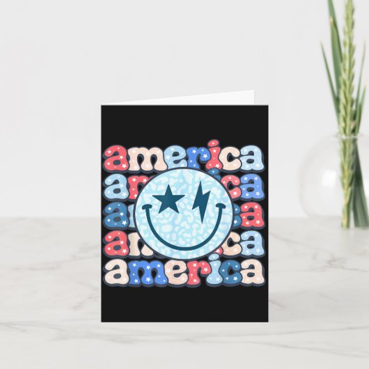 Amerika Smile Face Groovy Patriottisch 4 juli Kaart (Voorkant)