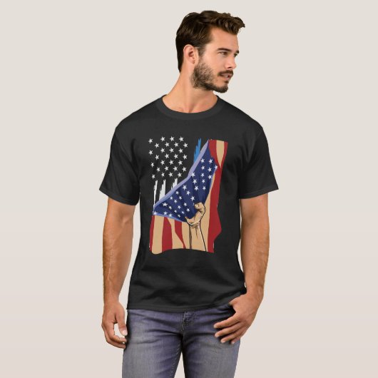 Amerika staat achter de blauwe lijn t-shirt (Voorkant volledig)