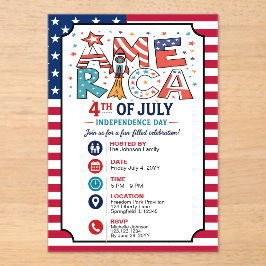 Amerika Tekst en Sterren Kleurrijk Design Acryl Uitnodigingen