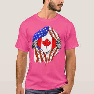 Amerika Usa Canadese Vlag Borst Canadese Wortels K T-shirt