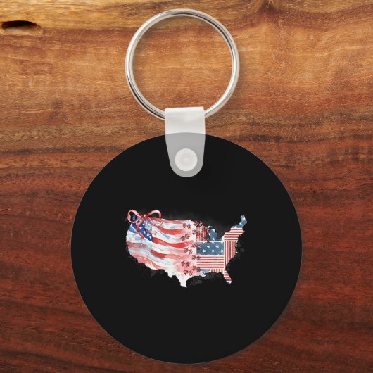 Amerika USA Kaart Preppy 4 juli Happy Independe Sleutelhanger (Voorkant)