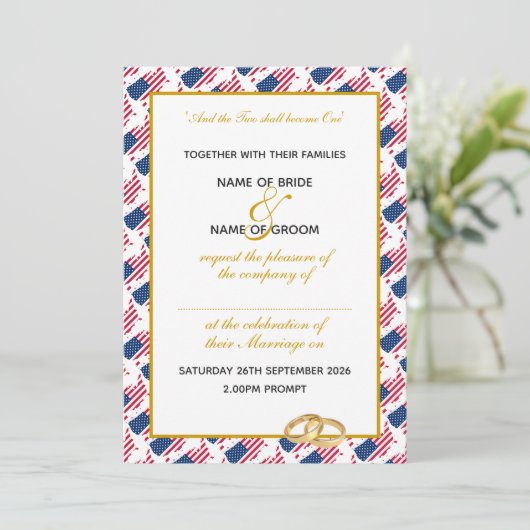 AMERIKA USA met Faux Gold Script bruiloft Kaart (Staand voorkant)