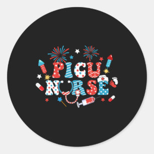 Amerika USA Vuurwerk Picu Picu Nurse Happy 4th Of Ronde Sticker