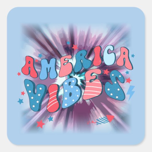Amerika Vibe - Groovy Retro Patriotic op 4 juli Vierkante Sticker (Voorkant)