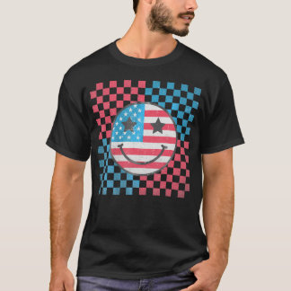 Amerika Vibes Happy Face Smile Amerikaanse vlag 4e T-shirt