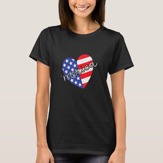 Amerika vierde juli Amerikaans Patriottisch Hart T-shirt (Voorkant)