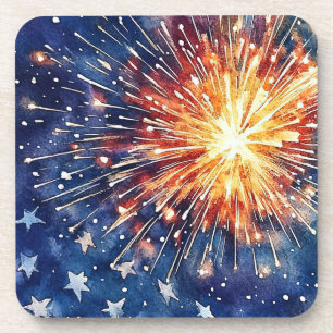 Amerika viering. Sterren en vuurwerk.  Bier Onderzetter