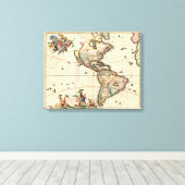Amerika vintage kaart 1670 op canvas afdruk (Insitu (Houten vloer))