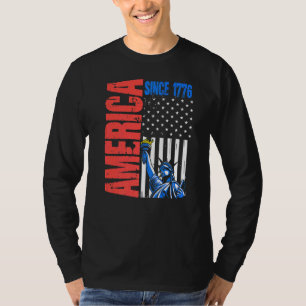 Amerika Vlag 1776 Standbeeld Vrijheid 4 juli Onafh T-shirt