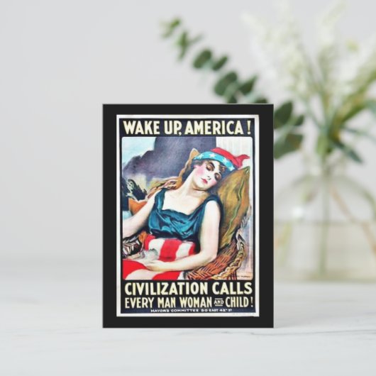 Amerika wakker maken briefkaart (Staand voorkant)