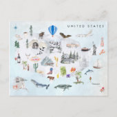 Amerika | Waterverf geïllustreerd overzicht VS Briefkaart (Voorkant)