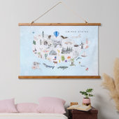 Amerika | Waterverf geïllustreerd overzicht VS Hangend Wandkleed (Slaapkamer)